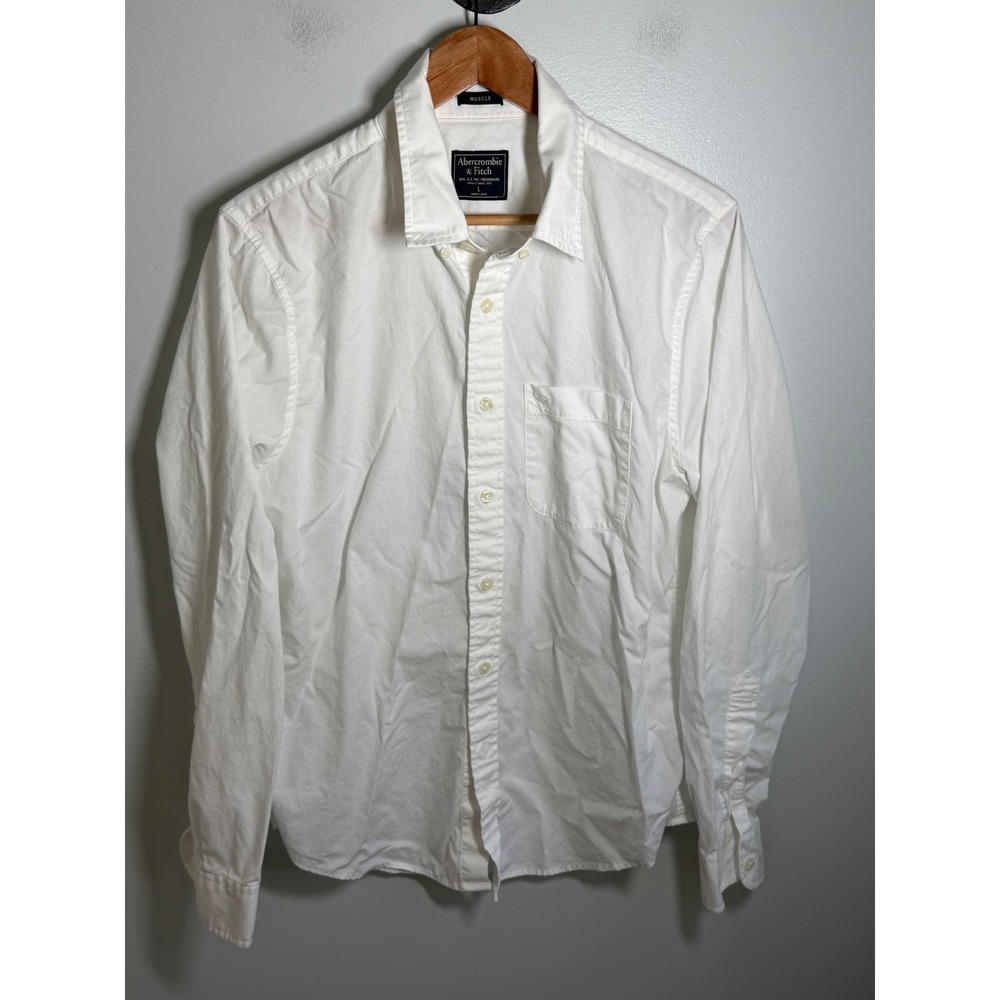 Abercrombie & Fitch Mens Muscle Fit Button Down Shirt White Large Long Sleeve